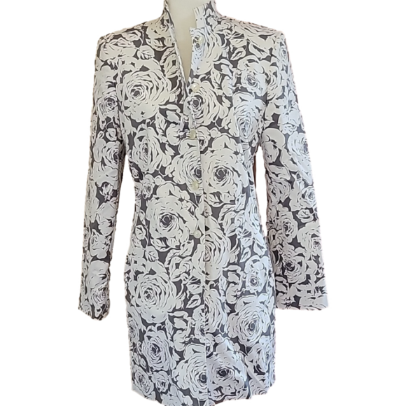 Vintage Linda Allard Ellen Tracy Floral Mandarin Collar Dress Coat Size 8 EUC - Picture 1 of 9